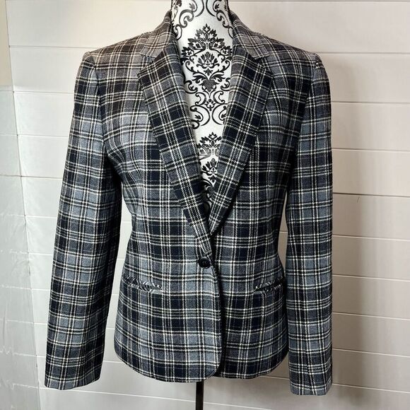 Pendleton VTG Womens M Virgin Wool Blazer Black Plaid USA Clueless Office Siren - Picture 1 of 12